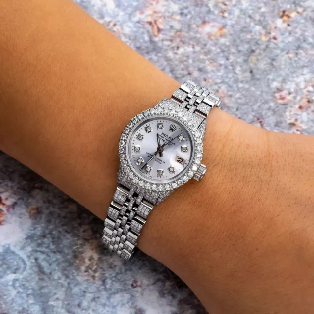 Rolex Datjust Ladywatch 6917 Steel Jubilee Bracelet Silver Diamond Dial Iced Out