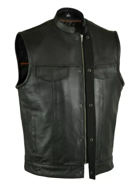 Men's Son Of Anarchy Hiden Zipper Leather Motorcycle Vest 2 Gun Pockets Inside