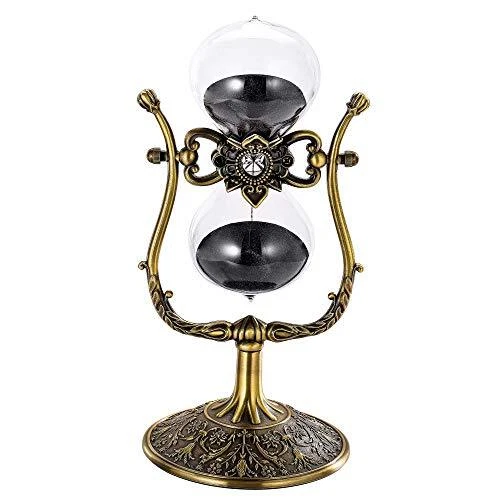 Vintage 60 Minute Hourglass Sand Timer, 12 Inch Large Brass Engraved Rotating