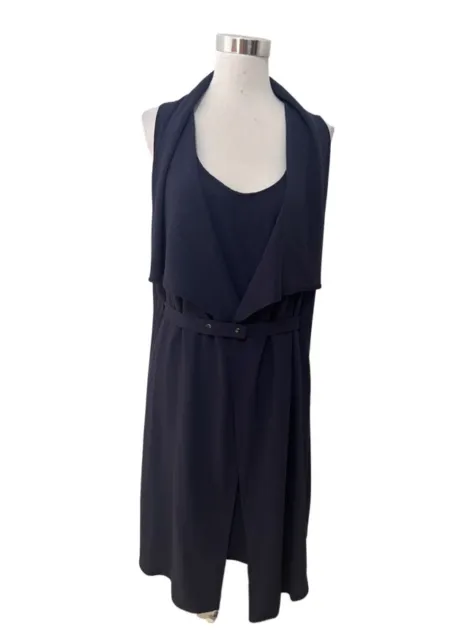 SABA RESORT Navy Double Layered Belted Shift Dress. Size M. GUC #494