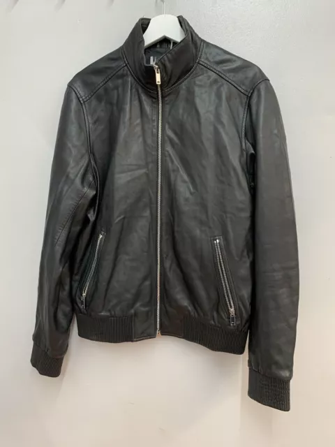 REISS MEN BLACK GENUINE LEATHER BOMBER JACKET size M  JS033