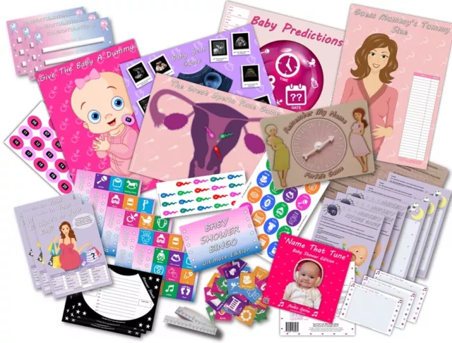 Baby Shower Party Games - 10 GAMES PACK - PINK/GIRL - 20 players