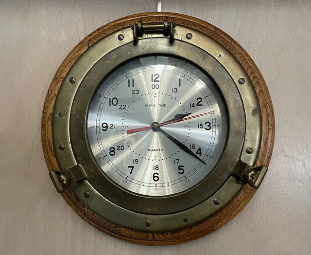 VTG SHIP'S TIME Brass Porthole Wall Clock Quartz Nautical Maritime YH
