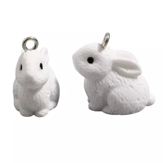 ❤ 10 x Resin WHITE RABBIT Bunny Easter Charm/Pendant 22mm jewellery Making UK ❤