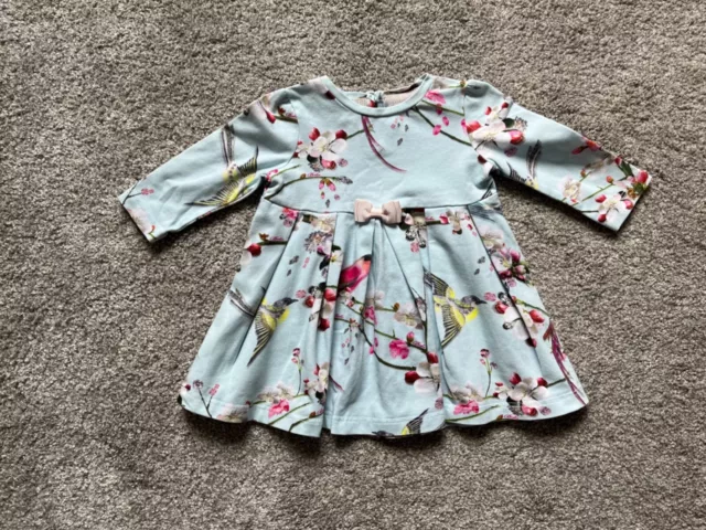 Baker by Ted Baker baby girls blue floral long sleeved dress age 0-3 months