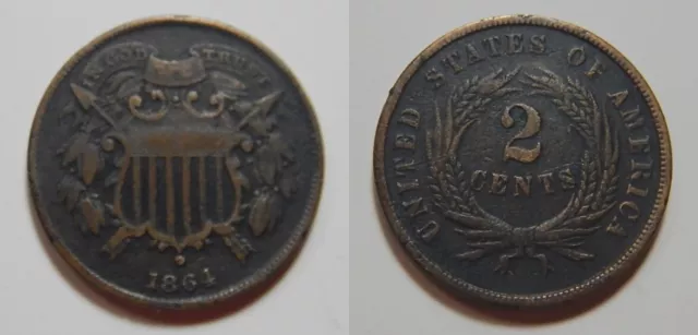 Two cent piece 1864 small motto higher grade details