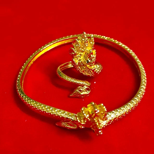 Naga Set Bracelet Women  Thai Amulet Lucky Gold And Ring Buddha Talisman Yant Mo