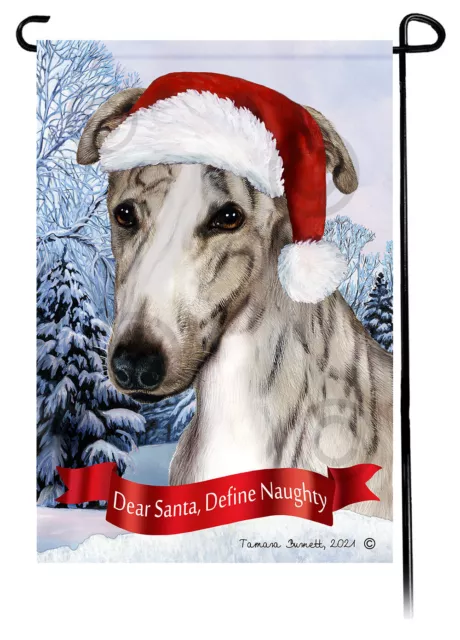Dear Santa, Define Naughty Garden Flag - Grey Brindle Greyhound 070C