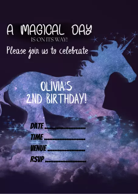 Invitaciones personalizadas de fiesta de cumpleaños de 1-100 unicornios - invitaciones de unicornio para niños/niñas 3