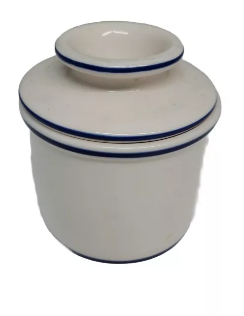 Butter Bell Crock 2000 L. Tremain Inc. The Original white with Blue Trim