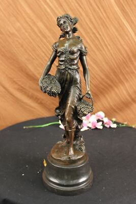 Original Signed Milo Maiden Picking Grape Bronze Sculpture Art Statue Figurine