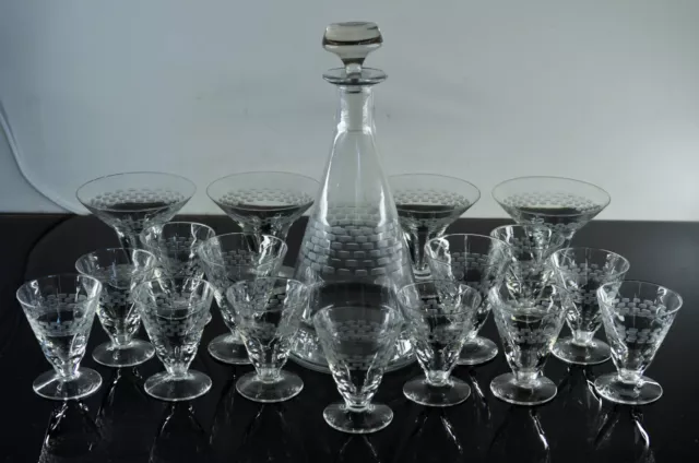 Anciennes Carafe Et Verres  En Verre Souffle Taille Legras ? Art Deco