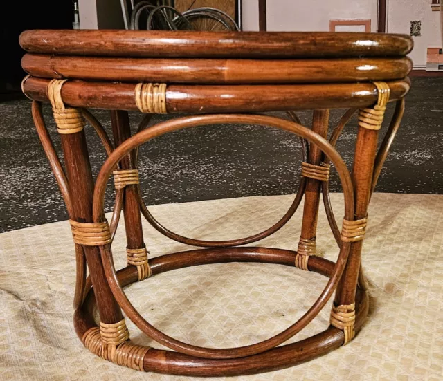 Vintage Retro Bamboo Bentwood Thonet Rattan Round Ottoman/Foot Stool/Table