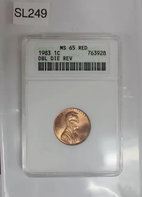 1983 Double Die Reverse 1c Lincoln Cent Penny - ANACS MS 65 Red (SL249)