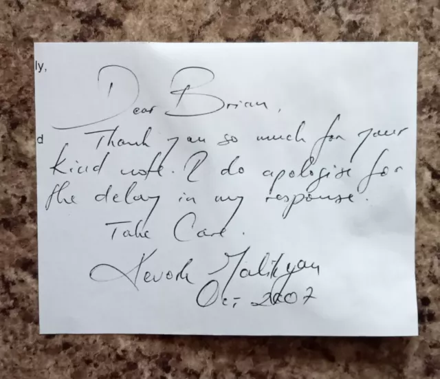 Kevork Malikyan "Indiana Jones" "Dr Who" Hand Signed Cut Letter Note AFTAL #216
