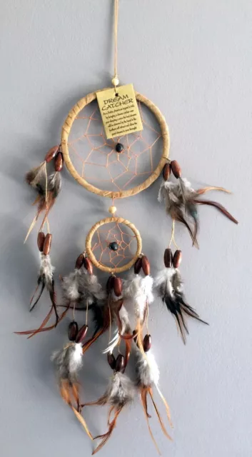 Capteur de rêve Amérindien attrape rêve dreamcatcher en plumes et perles en bois