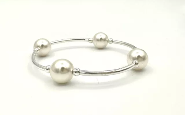 Blessing Bracelet Made with Sterling Silver &12mm White Swarovski Crystal Pearls