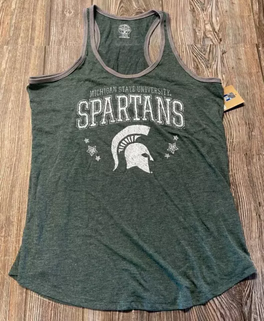 NWT Womens Michigan State Spartans Cute Green/Gray Racerback Tank Top Medium