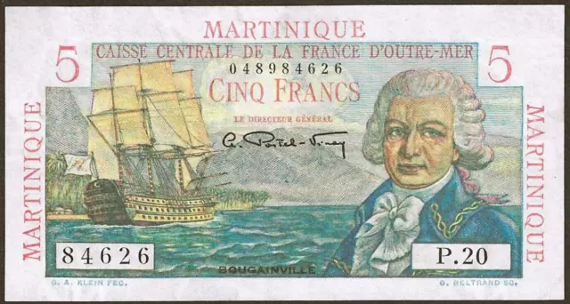 Martinique 5 Francs 1947-1949 ~ P-27 ~  Nice Choice Au/Uncirculated Note