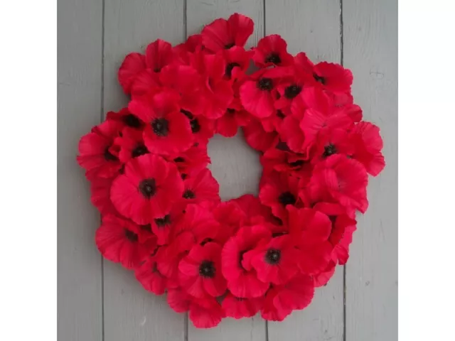 Artificial Red Poppy Wreath - 40cm - 45 Poppy Flowers