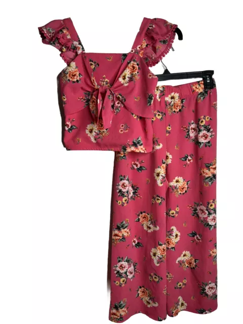 Knit Works Girls Pant And Top Floral Size 14 Red . New