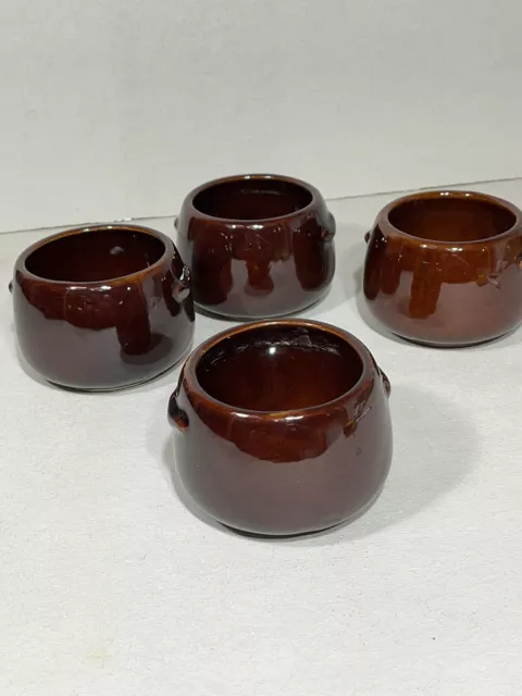 4 West Bend Individual Bean Pots/soup Bowls Stoneware Brown Glaze 1960s USA