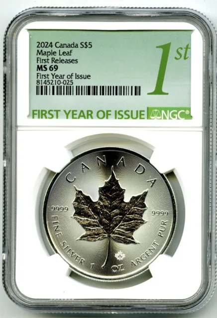 2024 $5 Canada 1Oz Silver Kciii Maple Leaf Ngc Ms69 First Releases Year Of Issue