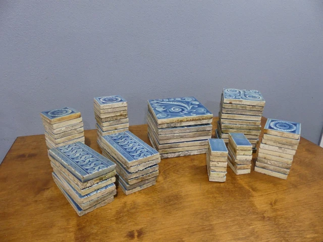 Large Lot Antique Vintage A. E. Tile Co Limited Blue Bathroom Kitchen Tile