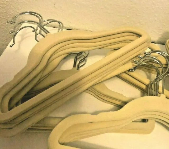 6 Pk KIDS Beige REAL SIMPLE VELVET CLOTHES HANGERS Flocked Baby Child 1