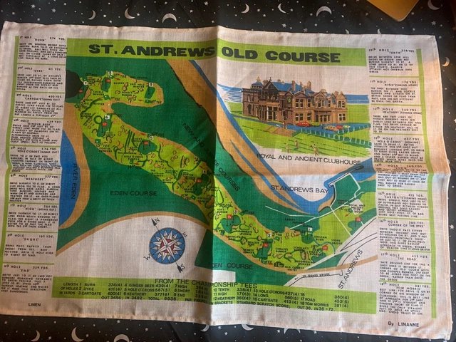 Vintage St. Andrews Old Course Linen Golf Tea Towel/Wall Hanging Gift Present