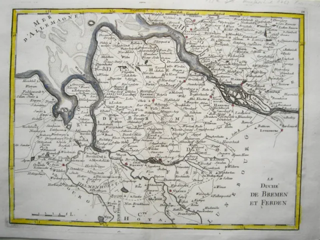 Hannover Verden Hamburg Bremen Hildesheim  Landkarte  Kupferstich Le Rouge 1757