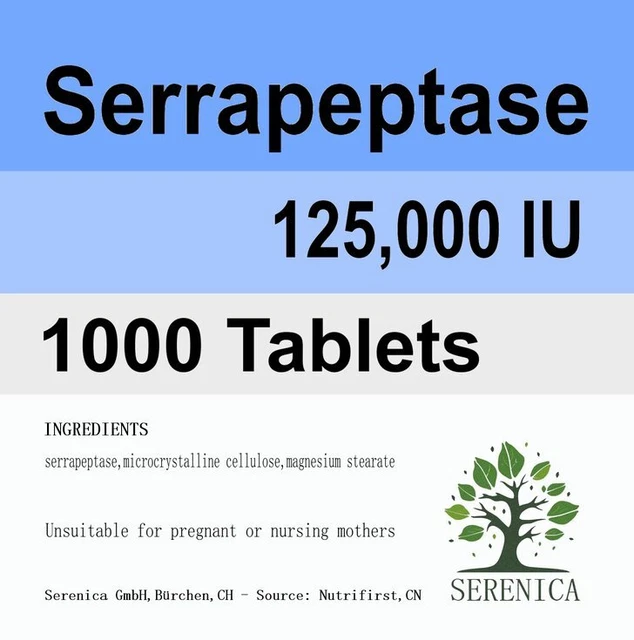 Serrapeptase Enzyme 125,000IU High Potency Xtra x 1000 Tablets