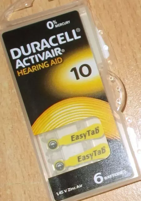 HEARING AID BATTERIES 6 DURACELL ACTIVAIR Mercury Free Size 10 - Only 99p Bargai