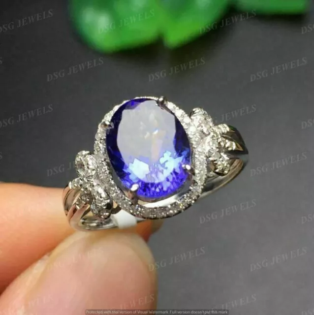 3Ct Oval Cut Lab-Created Blue Tanzanite Engagement Ring Real 925 Sterling Silver