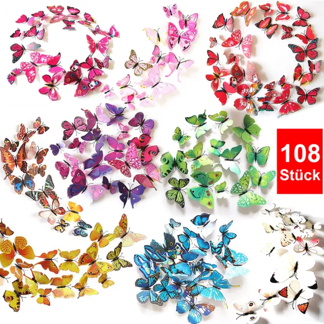 108 3D Schmetterlinge im bunten Mix Wanddeko Wandsticker Schmetterling Deko