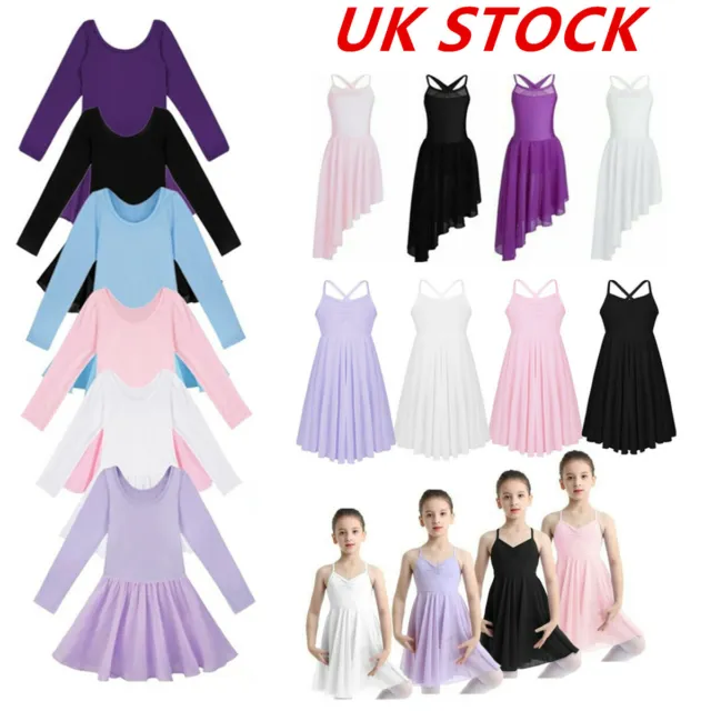 UK Girls Ballet Dance Dress Irregular Hem Gymnastic Leotard Tutu Skirt Dancewear