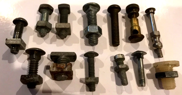 vintage assorted bolts antique round heads some  w/ square nuts fasteners