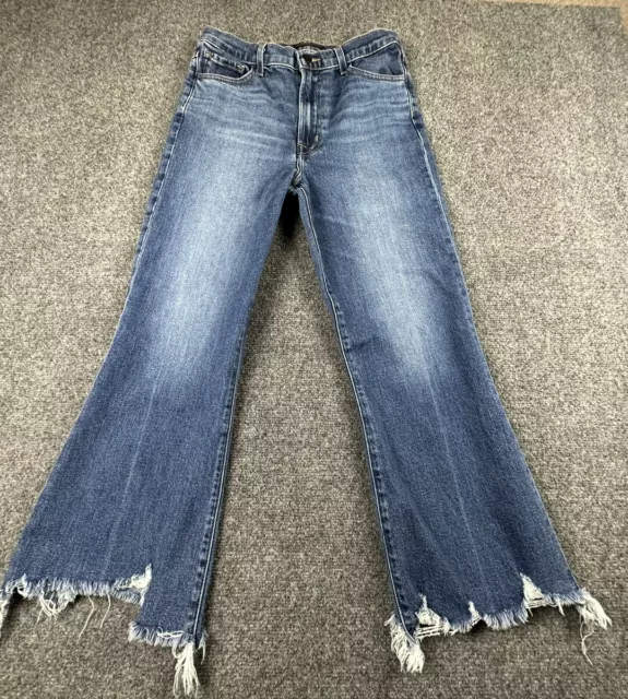 J Brand Julia Flare Jeans Women Sz 27X25 Blue Raw Hem Fringe JB002441 Wide