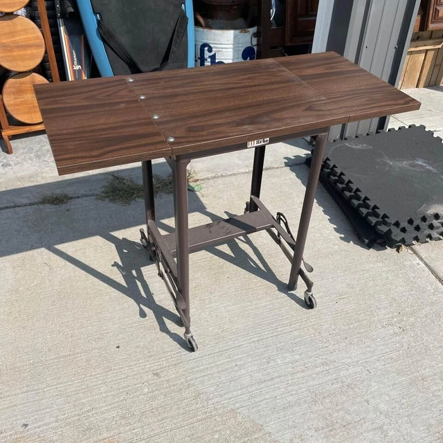Vintage Hi-Lo Wood Top TYPEWRITER/INDUSTRIAL Table Drop Leaf Metal Rolling Stand Vintage Hi-Lo Wood Top TYPEWRITER/INDUSTRIAL Table Drop Leaf Metal Rolling Stand