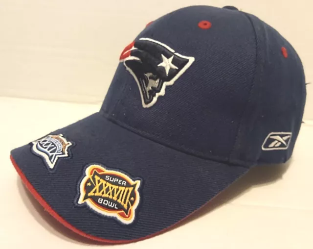 New England Patriots Vintage 3-Time Superbowl Champions Hat Mens Osfm By Reebok