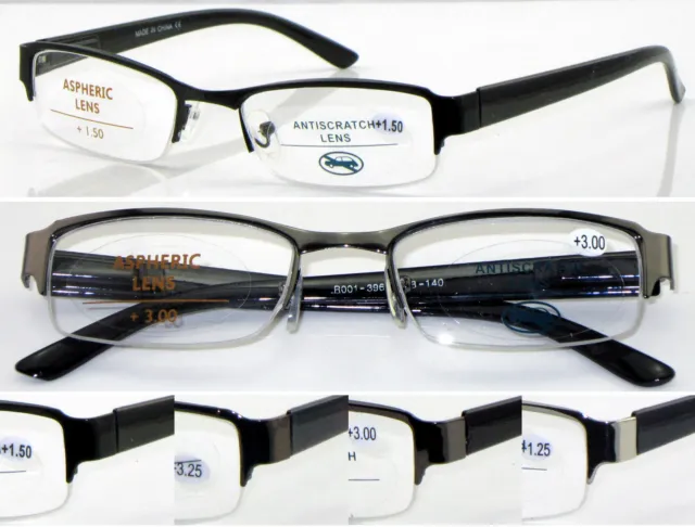 L396 Superb Quality Semi-Rimless Reading Glasses/Spring Hinges/Classic Designed*