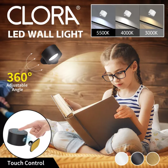 CLORA Rechargeable Wall Light Reading Lamp LED Portable Wall Sconce Wall Mounted