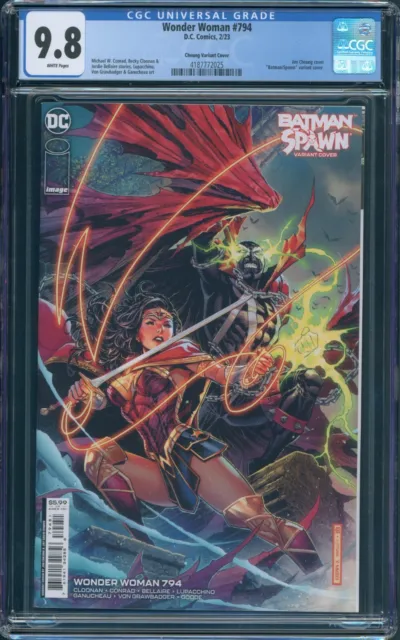 Wonder Woman 794 CGC 9.8 White Pages Cheung Batman Spawn 1 Variant Cover DC 2023