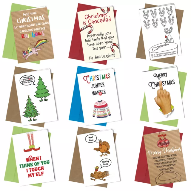 9 x CHRISTMAS MIXED CARDS Rude Greeting Cards funny humour joke Banter Cheeky