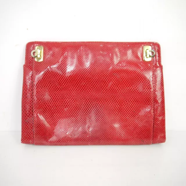 Salvatore Ferragamo Clutch Bag Vintage Red Lizard Print Leather Handbag