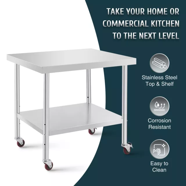 Stainless Steel Table with Storage Wheels 36x30 Inch Bar Kitchen & Utility Cart