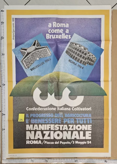 Manifesto Roma Bruxelles 1984 Manifestazione Nazionsle Agricoltura Coltivatori