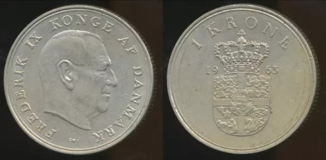 Denmark, Kingdom, Frederik IX, 1963 Krone - almost Uncirculated