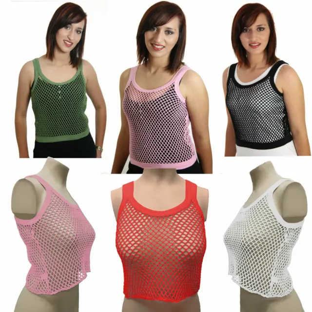 Women Mesh Tank Top Vest Blouse Transparent Crop Top Fishnet T-Shirt Cami  Top