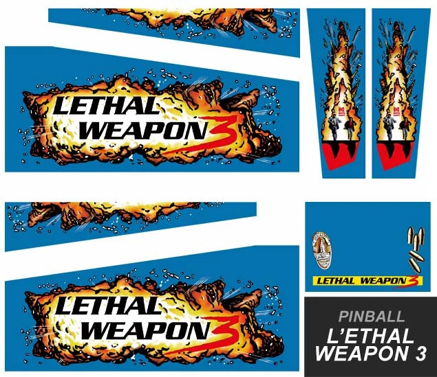 Pinball Cabinet Decal and Side Blades Set for Lethal Weapon Data east